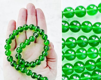 12" Strand of 10mm Round Emerald Green Glass Beads