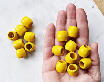 17x16mm YELLOW WOODEN BEADS || 0.67 Inch || Large Hole Barrel Bead || Vintage Macrame Supplies