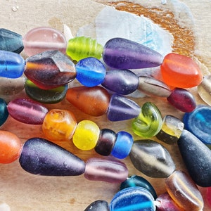 24 Strand 6-28mm MATTE GLASS BEADS Sea Glass Bead 2mm Hole Approximately 50 Beads Assorted Colours, Shapes & Sizes image 1