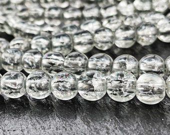 30" Strand || 8mm CRACKLE GLASS BEADS || 0.3 Inch || Approximately 120 Beads || Round || Clear