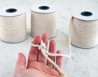 5mm COTTON MACRAME CORD || 50 Foot Rolls || Natural Unbleached Rope || 3 Strand Twist