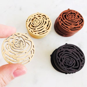 Set of Two || 38mm WOOD CIRCLE W/ROSE || 1.5 Inch || Large Laser Cut || Pendant || Jewelry and Earring Supplies