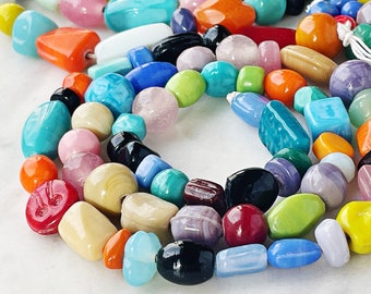 24" Strand || 5-25mm+  OPAQUE GLASS BEADS || Colorful Glass Bead Strands, 1mm Hole, Approximately 50 Beads, Assorted Colours, Shapes & Sizes