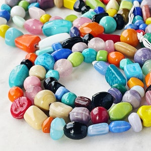 24" Strand || 5-25mm+  OPAQUE GLASS BEADS || Colorful Glass Bead Strands, 1mm Hole, Approximately 50 Beads, Assorted Colours, Shapes & Sizes