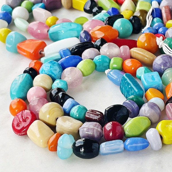 24" Strand || 5-25mm+  OPAQUE GLASS BEADS || Colorful Glass Bead Strands, 1mm Hole, Approximately 50 Beads, Assorted Colours, Shapes & Sizes