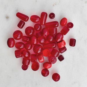 Red Glass Beads: Assorted Shapes, Sizes - 30g DIY Jewelry Mix