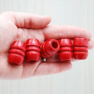 28x20mm RED WOODEN BEADS || 1.1 Inch || Large Hole || Grooved || Vintage Macrame Bead