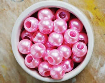 12mm PINK “PEARL” BEADS || Large 5mm Hole || Round Macrame Charm Bead || Acrylic