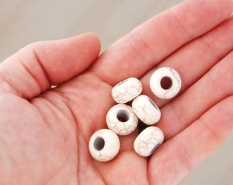 13x8mm SYNTHETIC STONE BEADS || 0.5 Inch || Large Hole || Macrame Beads || Bone White