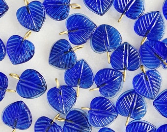 11mm BLUE LEAF CHARMS || Royal Blue Palm Leaves || Pendant with Brass Loop