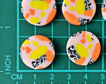 5 Pieces || 20mm POLYMER CLAY BEADS || 0.79 Inch || Pink Orange Yellow Black & White || Flat Round Coin Bead || 5mm Thick || 1.5mm Hole