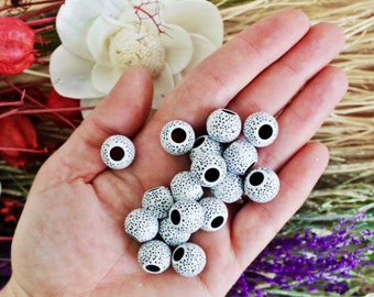14mm ACRYLIC BEADS || Imitation Lotus Bodhi Seed Beads || Black and White Spotted || Round