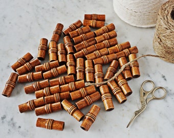 40x15mm VINTAGE MACRAME BEADS || 1.57 inch || Wooden "Bamboo" Shaped Beads || Long Wood Beads || Warm Brown