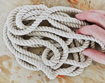 10mm UNBLEACHED COTTON CORD || 12.5 Foot Length || Macrame rope || 3 ply twist