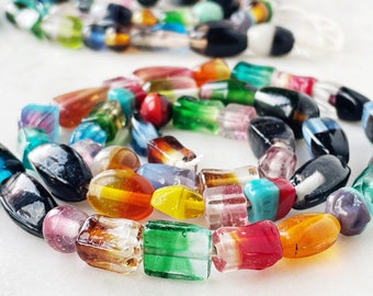 7-20mm GLASS BEAD MIX Two Tone || 24" Strand || 1-2mm Hole || Approx. 45-50 Beads || Assorted Colours, Shapes, & Shapes