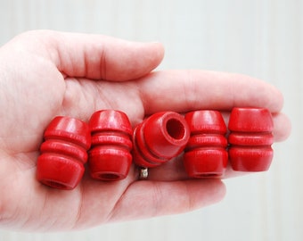 28x20mm RED WOODEN BEADS || 1.1 Inch || Large Hole || Grooved || Vintage Macrame Bead