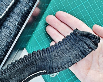 Per Foot || 40mm BLACK FRINGE TRIM || 1.5 Inch || Vintage || Per Foot || Cotton Blend || Made in Canada