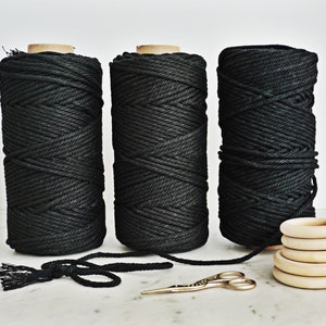 4mm BLACK MACRAME CORD || 325ft Roll || Thick Black Rope || Three Strand Twist