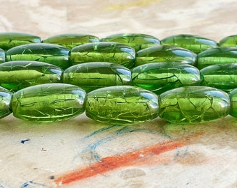 25x13mm GREEN RESIN BEADS with a Crackle Finish. 8 Pieces