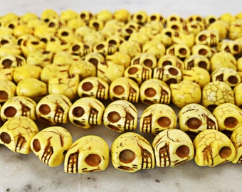 18mm LARGE SKULL BEADS || 0.71 Inch || Howlite || Yellow || Day of the Dead || Full Strand || 22 Pieces