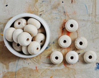 17x20mm UNFINISHED WOOD BEADS || .5 inch || Flat Round