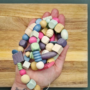 24 inch strand of Hand-Dyed Wooden Beads: Colorful Matte Finish, Mixed Shapes