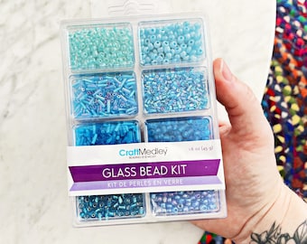 GLASS BEAD KIT || Seed Bead Mix Pack || 2-7mm Beads || 45g or 1.6oz Package || Round Tube Beads || Blue