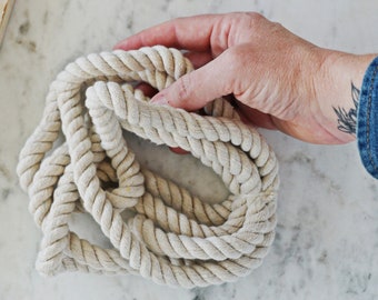 13mm UNBLEACHED COTTON CORD || 7.5 Foot Length || Nautical rope || 3 ply twist