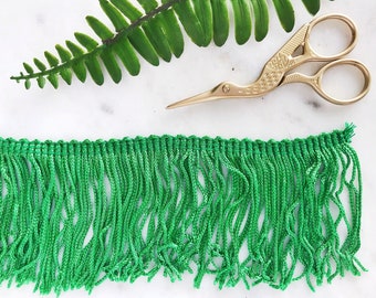 3 inch GREEN FRINGE TRIM || 78mm Inch Wide || Vintage || Per Foot || Synthetic