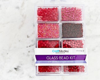 GLASS BEAD KIT || Seed Bead Mix Pack || 2-4mm Beads || 45g or 1.6oz Package || Red