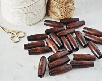 50x17mm EXTRA LARGE BEADS || 2 inch || Wooden Macrame Beads || Oval || Dark Warm Brown || Vintage
