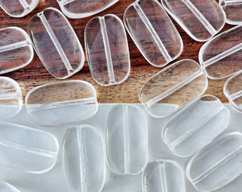 19x11mm CLEAR GLASS BEADS. Set of Five Transparent Crystal Preciosa Traditional Czech Beads. Rounded Rectangle.
