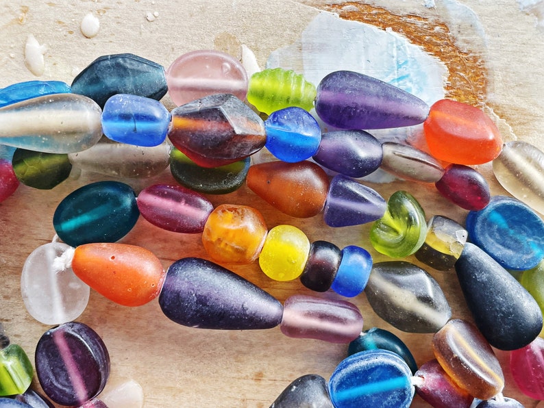 24 Strand 6-28mm MATTE GLASS BEADS Sea Glass Bead 2mm Hole Approximately 50 Beads Assorted Colours, Shapes & Sizes image 1