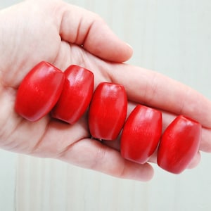 32x22mm VINTAGE WOOD BEADS || 1.26 Inch || Bright Red || Large Hole || Wooden Macrame Bead