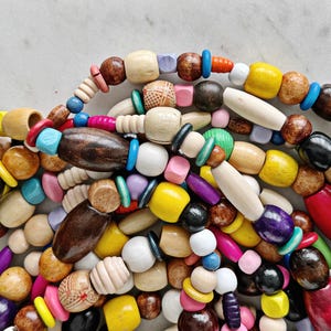 32 Inch Strand of Mixed Wooden Beads || 32 Inch String of Assorted Wood Beads in Mix of Shapes, Colors, and Sizes