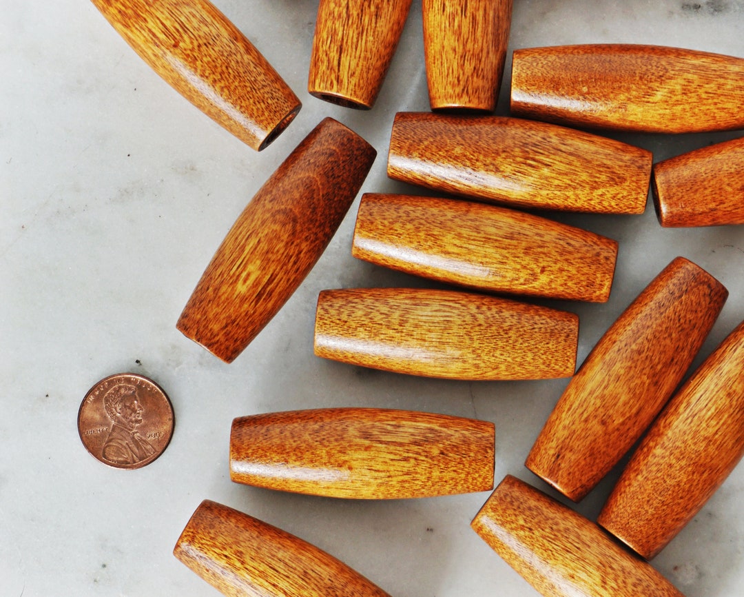 50x17mm LARGE MACRAME BEADS 2 Inch Wood Tube Medium Warm Brown 7mm