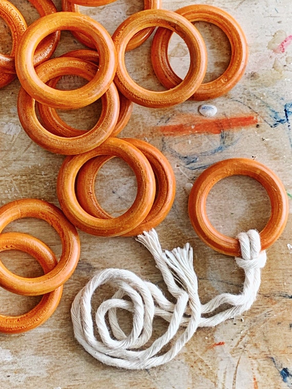 20 Pack Unfinished Natural Wood Rings for Crafts, Macrame Projects
