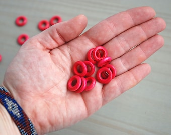 15mm BRIGHT PINK RINGS || Small Pink Wooden Beads