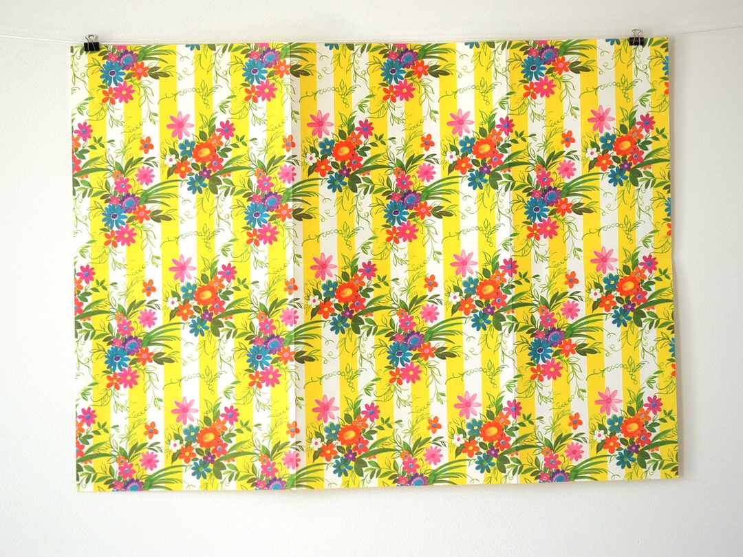 Vintage 1960s Wedding Bridal Gift Wrapping Paper Pink Stripes 60s Floral  Bouquet