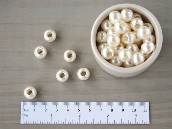 12mm IMITATION PEARL BEADS || 0.47 Inch || Large 5mm Hole Bead || Creamy White