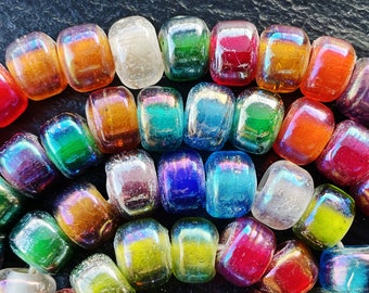 24" Strand || 9x6mm LUSTER GLASS BEADS || Crow / Pony Bead || 3mm Hole || Approximately 90 Beads || Assorted Colours