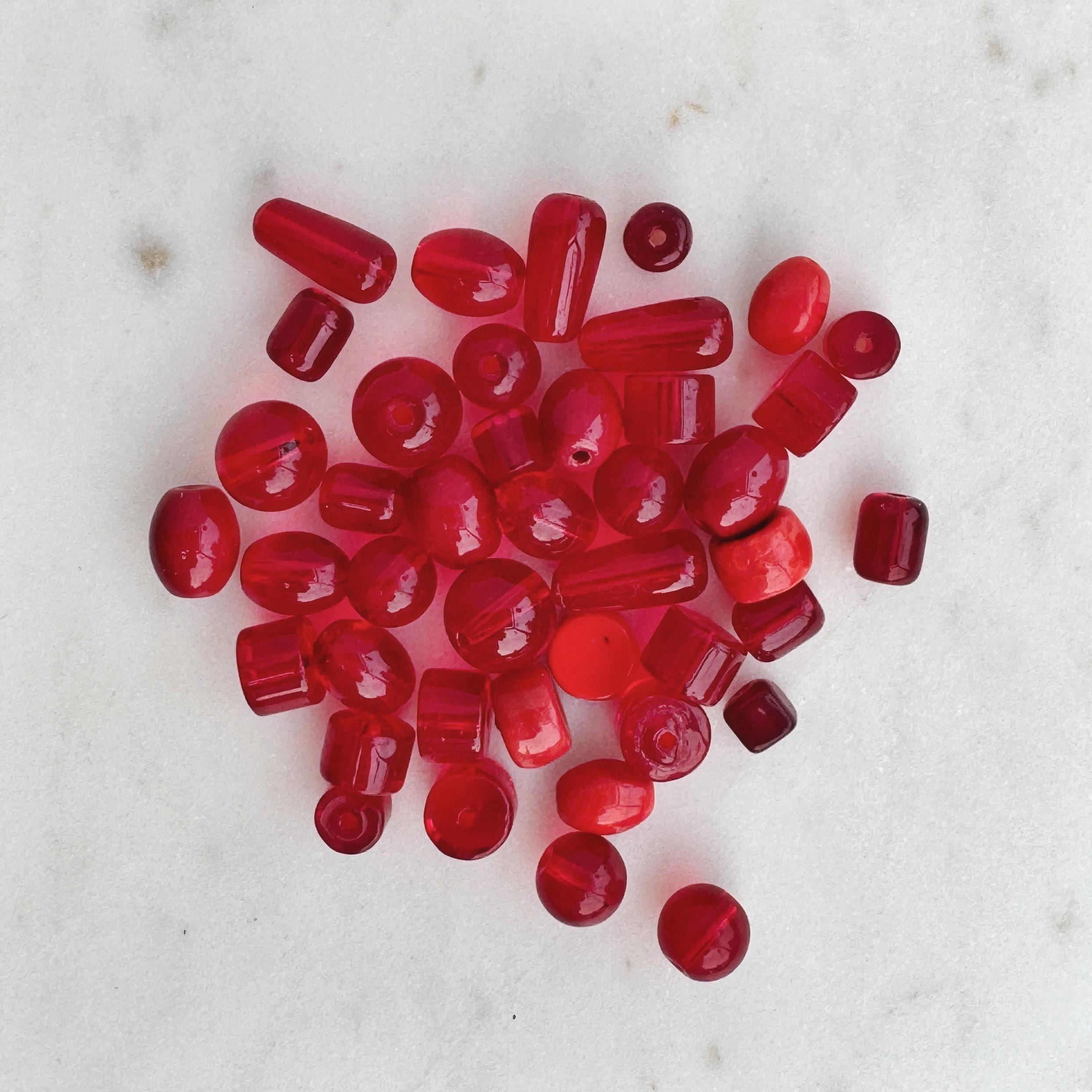 Red Glass Beads: Assorted Shapes, Sizes - 30g DIY Jewelry Mix