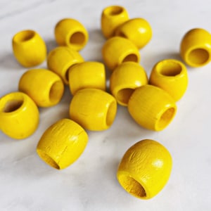 17x16mm YELLOW WOODEN BEADS || 0.67 Inch || Large Hole Barrel Bead || Vintage Macrame Supplies