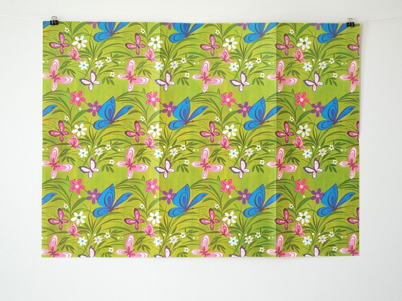 Vintage Gift Wrap Retro Wrapping Paper Butterflies and Flowers Wrapping Paper image 1