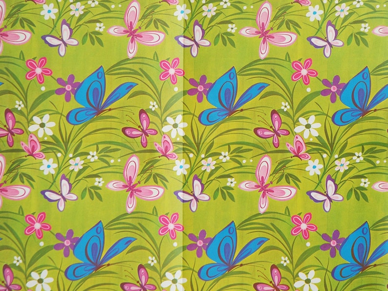 Vintage Gift Wrap Retro Wrapping Paper Butterflies and Flowers Wrapping Paper image 2