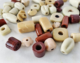 20 Pieces || 10-35mm OPAQUE GLASS BEADS || Browns and Tans || Variety of Shapes and Sizes