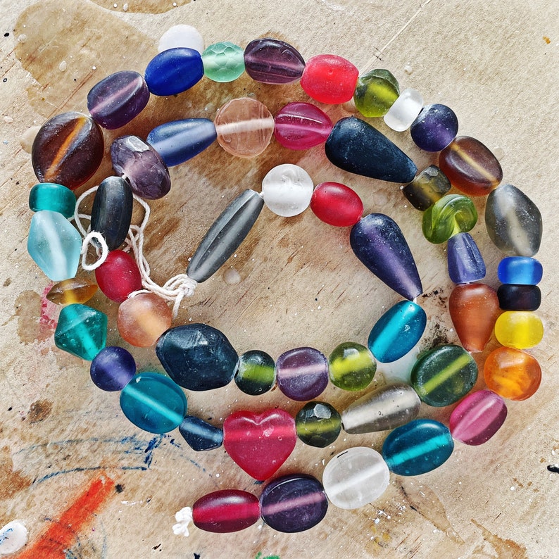 24 Strand 6-28mm MATTE GLASS BEADS Sea Glass Bead 2mm Hole Approximately 50 Beads Assorted Colours, Shapes & Sizes image 3