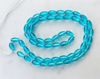 16" Strand || 4x7mm MATTE GLASS BEADS || Oval Sea Glass Bead || 1mm Hole || Approximately 58 Beads || Aqua Blue