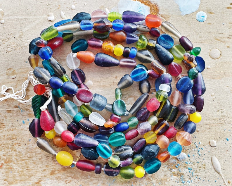 24 Strand 6-28mm MATTE GLASS BEADS Sea Glass Bead 2mm Hole Approximately 50 Beads Assorted Colours, Shapes & Sizes image 8