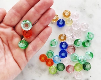 14x6mm FACETED GLASS BEADS || 0.55 Inch ||  Mixed Colour Lot || Large Hole Beads || 14mm Glass Bead